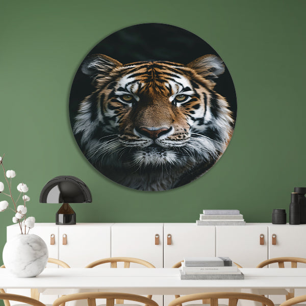 Portret van een majestueuze tijger aluminium muurcirkel