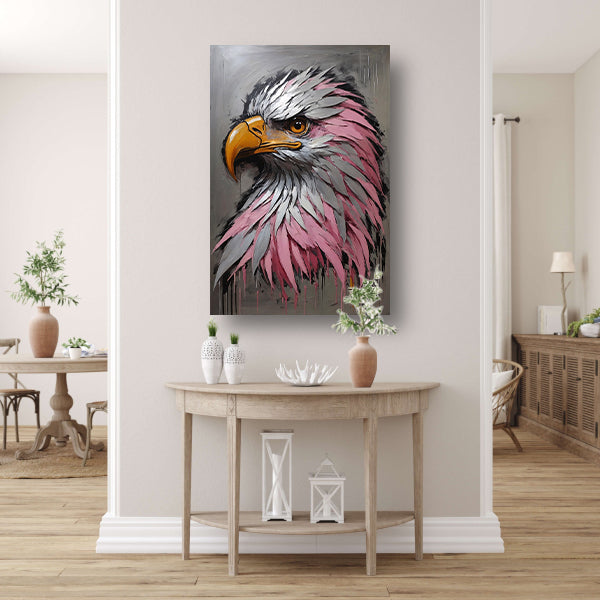 Abstract zilver en roze adelaarskop olieverfschilderij canvas met baklijst