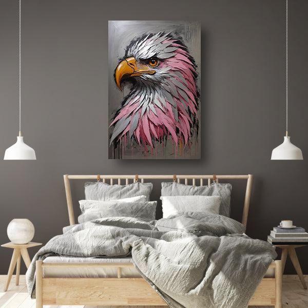 Abstract zilver en roze adelaarskop olieverfschilderij canvas met baklijst