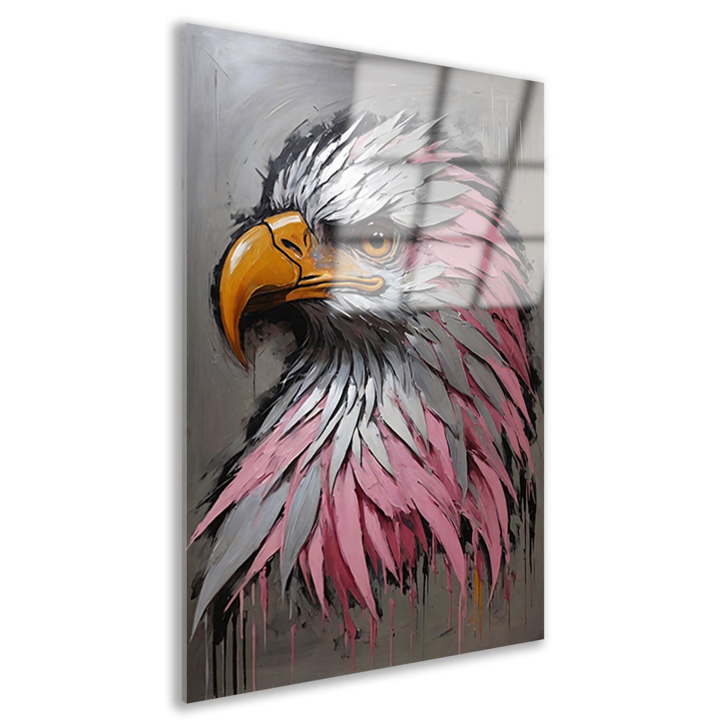 Abstract zilver en roze adelaarskop olieverfschilderij Acrylglas