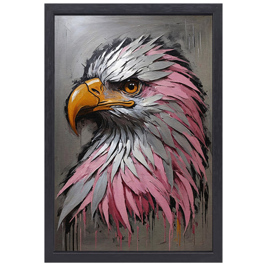 Abstract zilver en roze adelaarskop olieverfschilderij canvas met baklijst