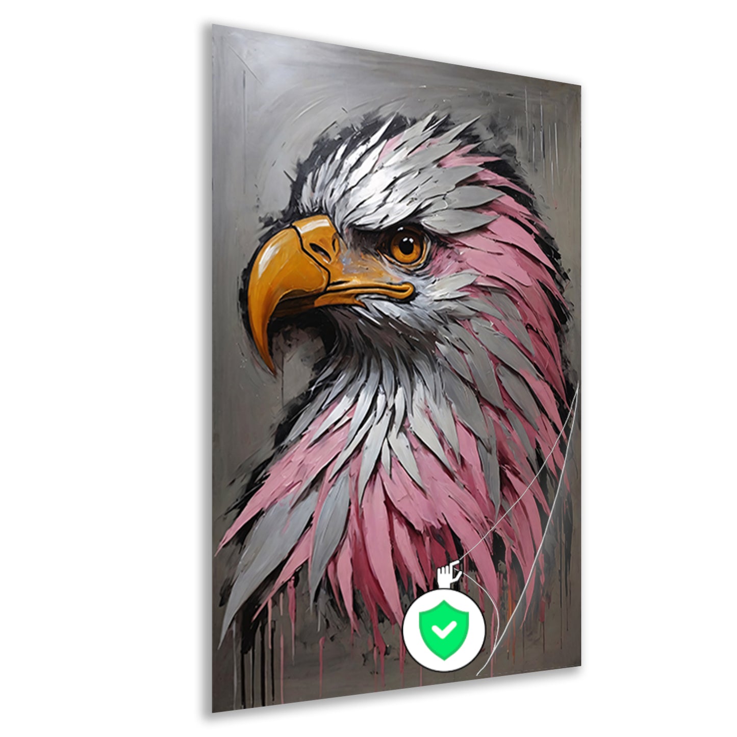 Abstract zilver en roze adelaarskop olieverfschilderij poster