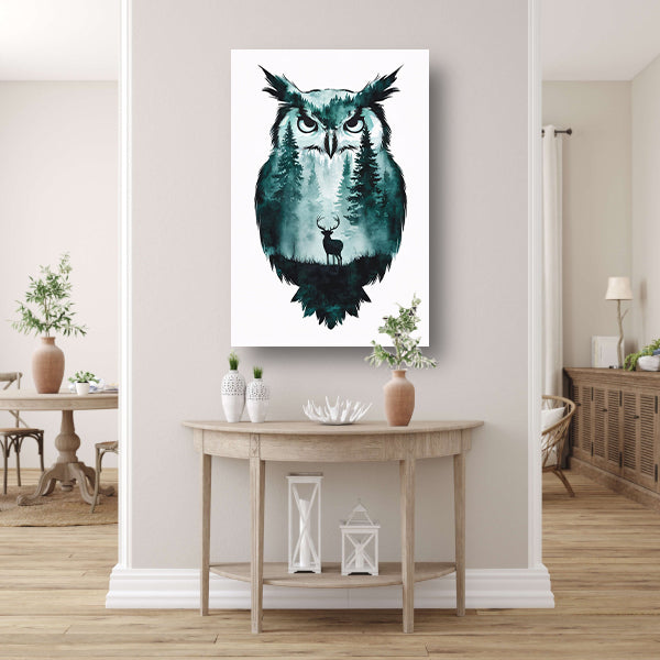 Uil silhouet met bos en hert canvas