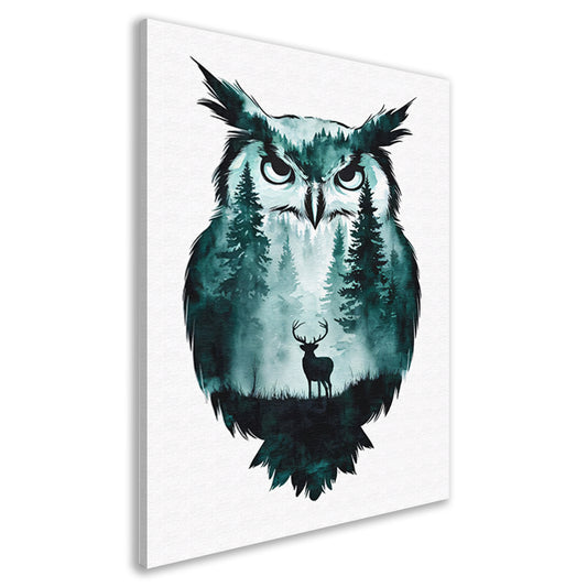 Uil silhouet met bos en hert canvas