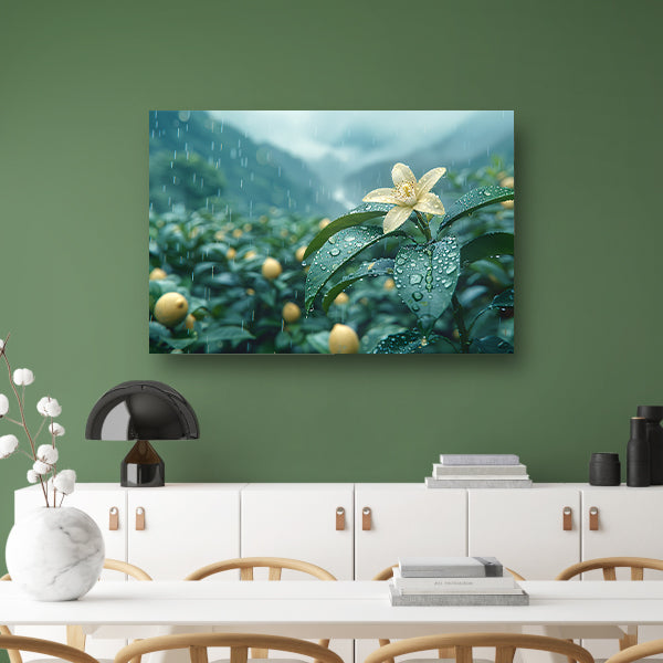 Gele narcis op groene stengel canvas