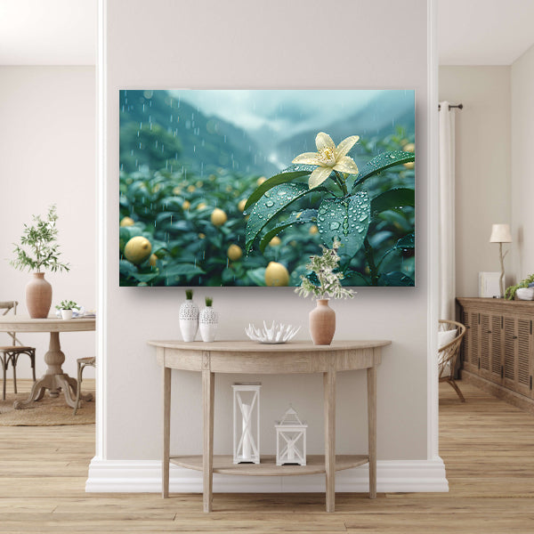 Gele narcis op groene stengel canvas
