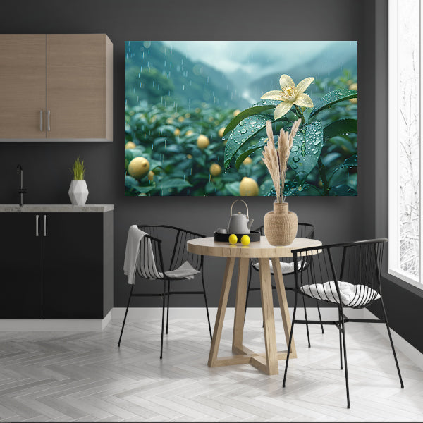 Gele narcis op groene stengel canvas