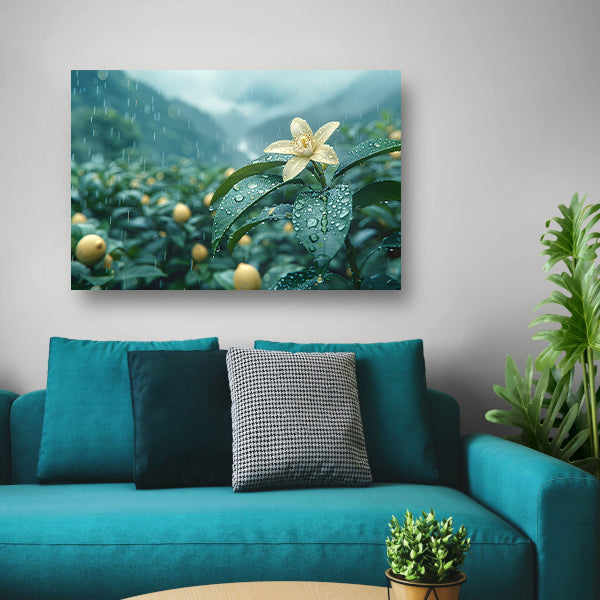 Gele narcis op groene stengel canvas