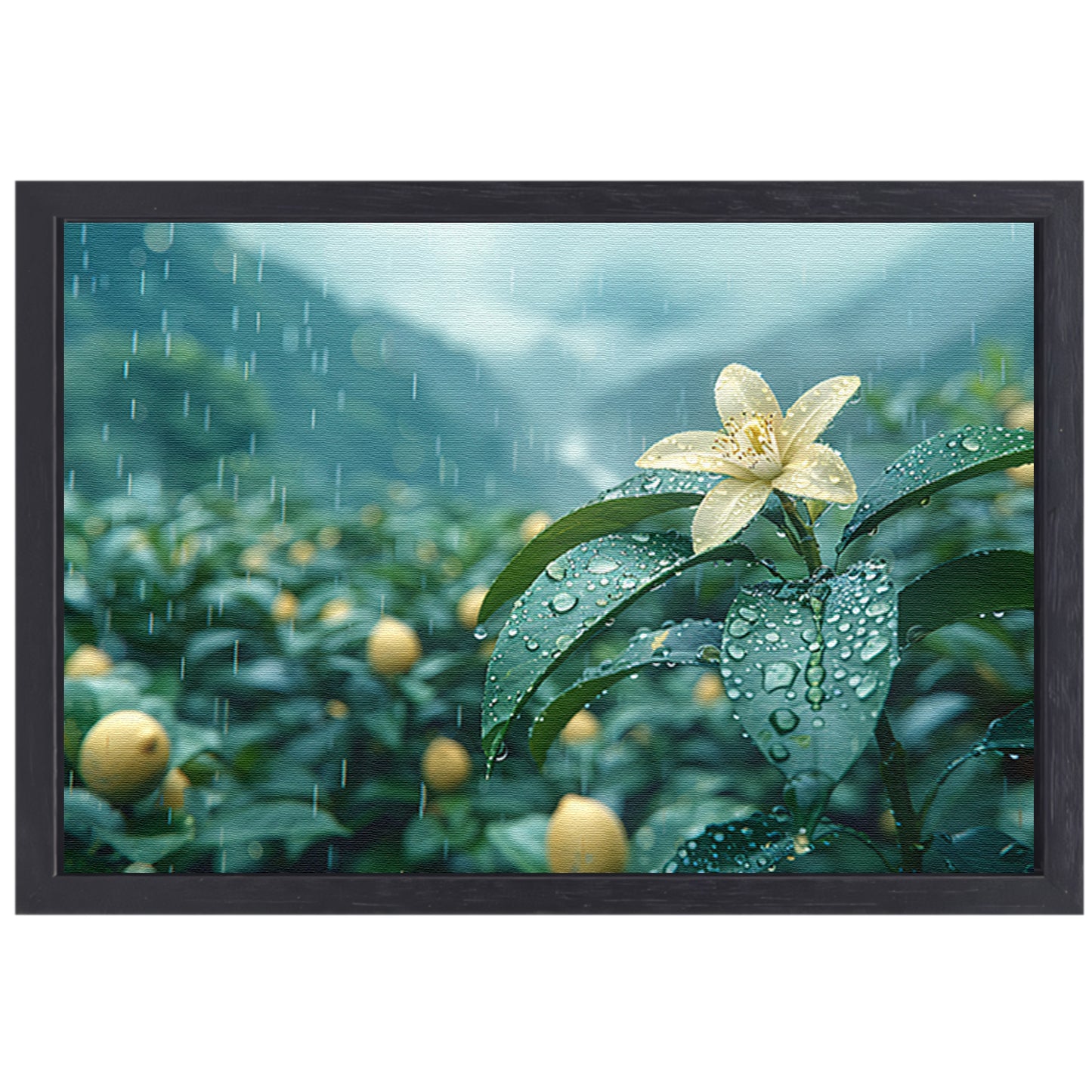 Gele narcis op groene stengel canvas met baklijst