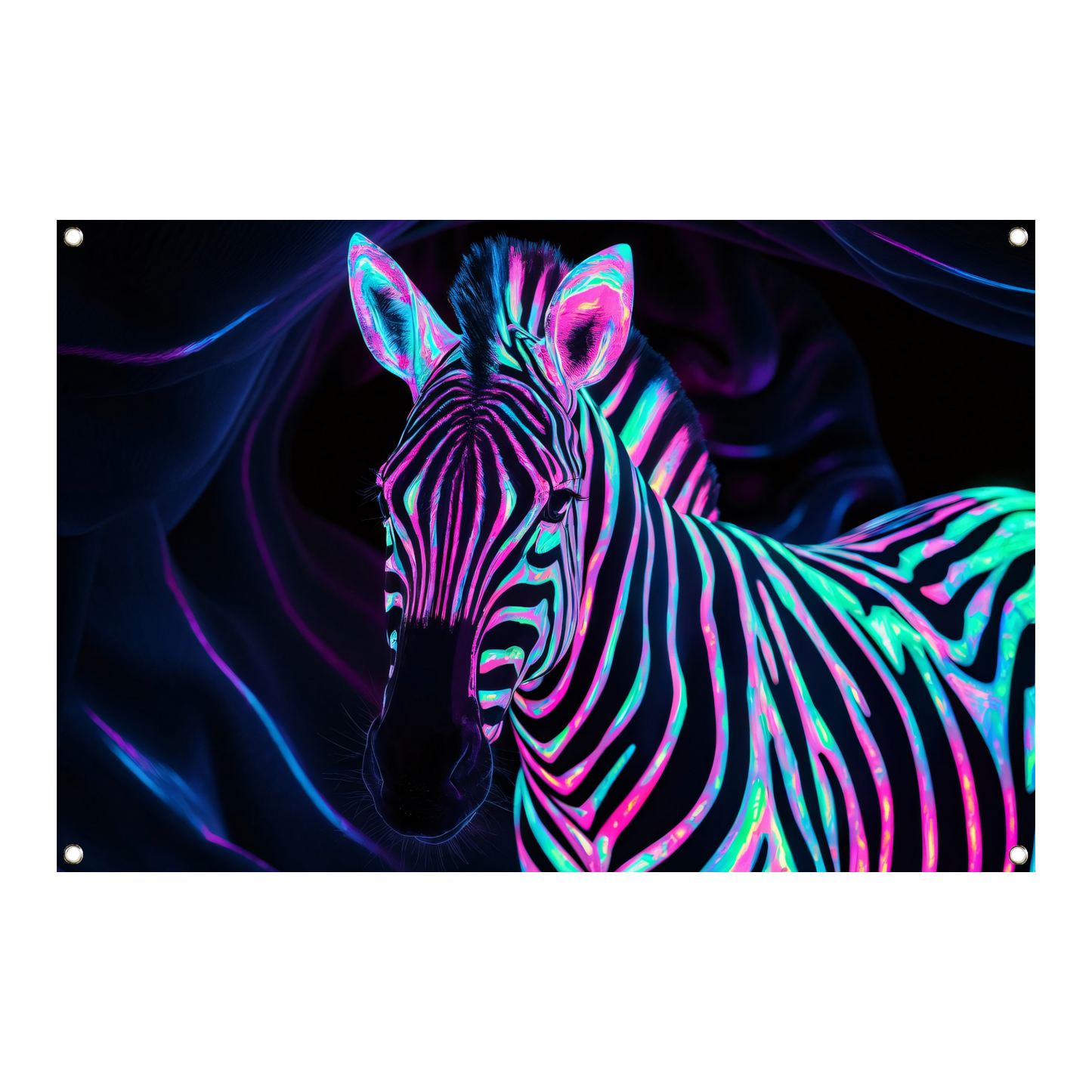 Neon zebra in kleurrijke bioluminescentie tuinposter