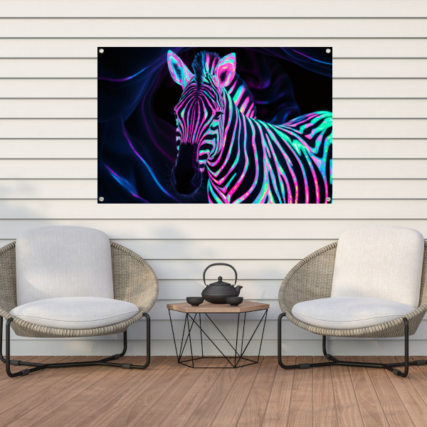 Neon zebra in kleurrijke bioluminescentie tuinposter