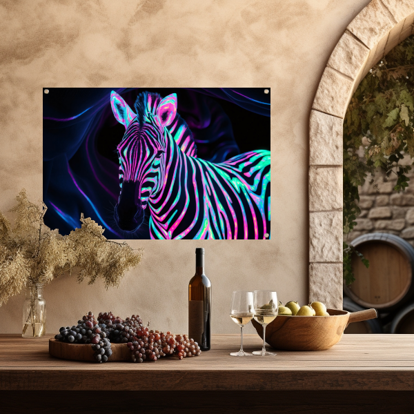 Neon zebra in kleurrijke bioluminescentie tuinposter