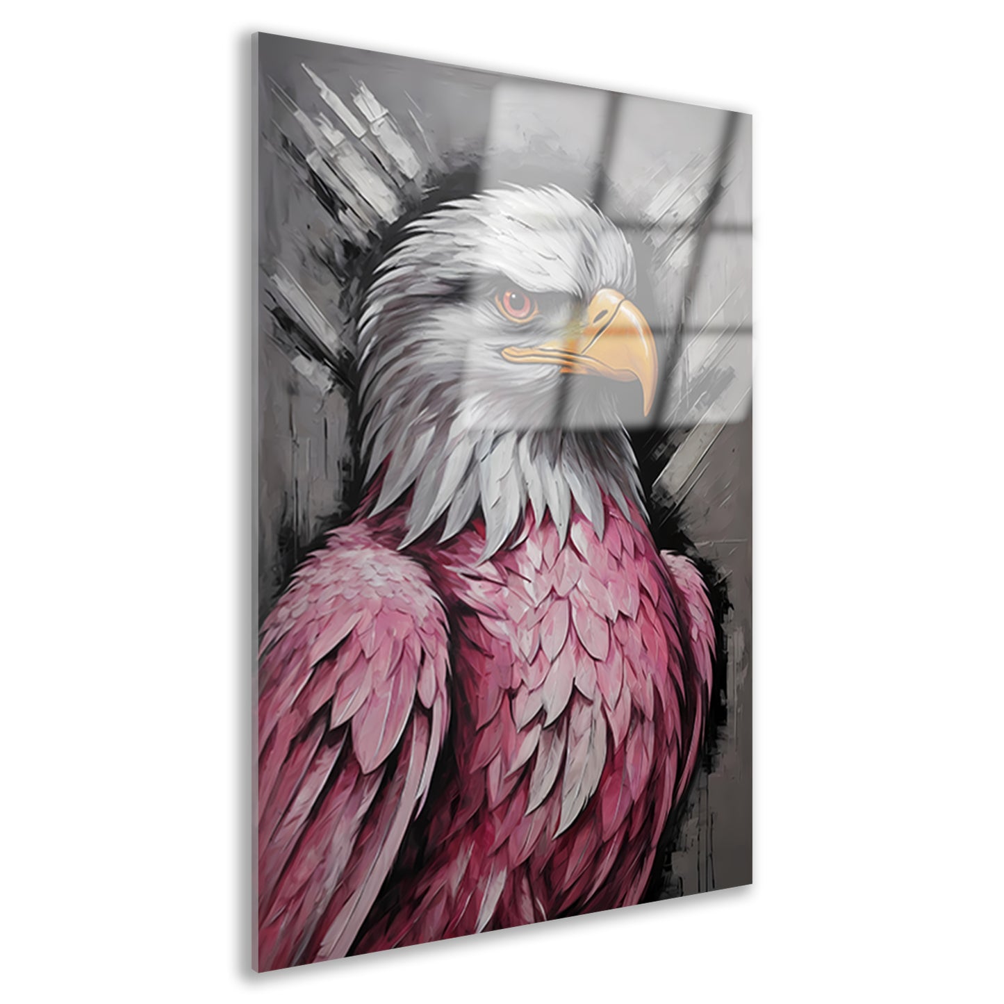 Abstracte Roze en Zilveren Adelaar Schilderij Acrylglas