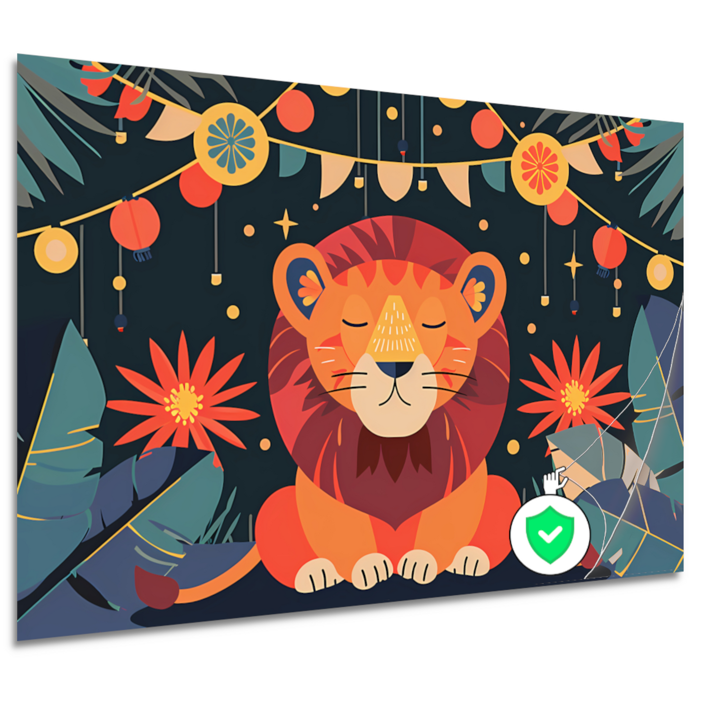 Sterrennacht met leeuw en feestlampen poster
