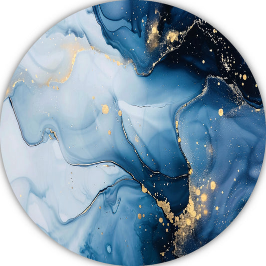 Luxe Blauw en Gouden Marmer Abstractie aluminium muurcirkel