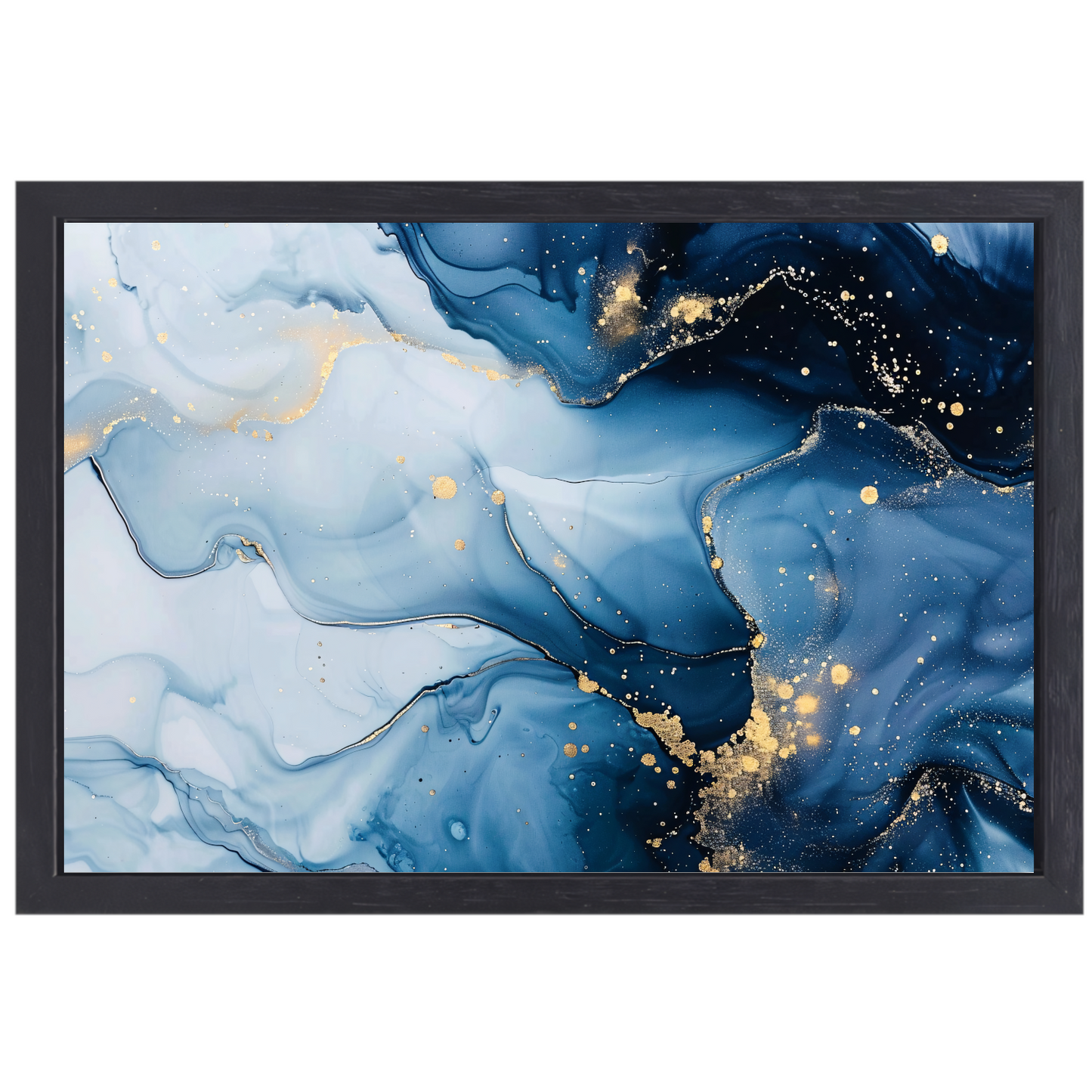 Luxe Blauw en Gouden Marmer Abstractie canvas met baklijst