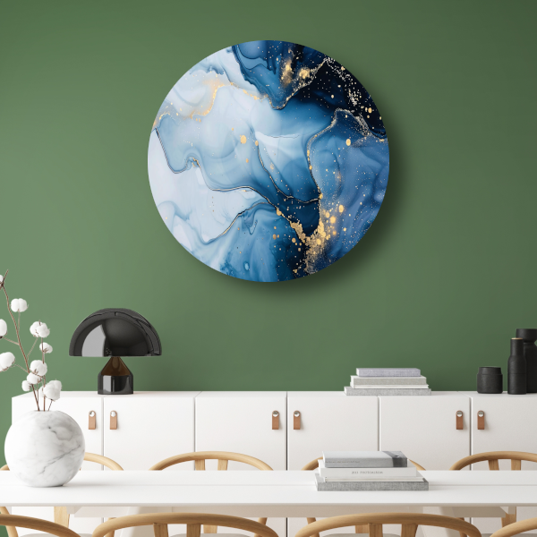 Luxe Blauw en Gouden Marmer Abstractie forex muurcirkel