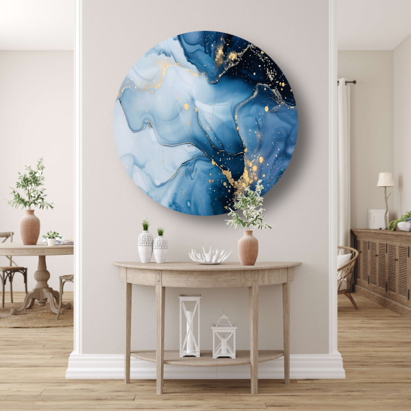 Luxe Blauw en Gouden Marmer Abstractie forex muurcirkel