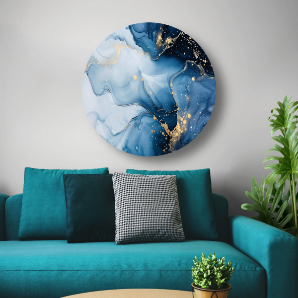 Luxe Blauw en Gouden Marmer Abstractie forex muurcirkel