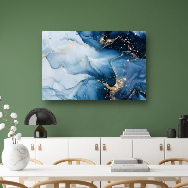 Luxe Blauw en Gouden Marmer Abstractie canvas