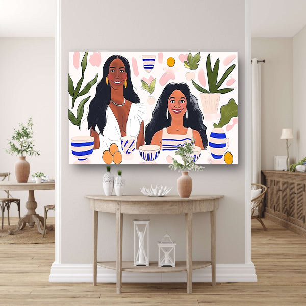 Kleurrijk portret van twee vrouwen poster