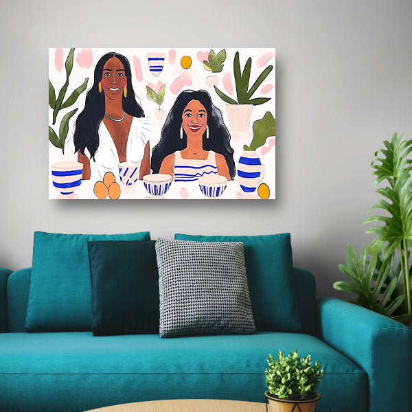 Kleurrijk portret van twee vrouwen poster