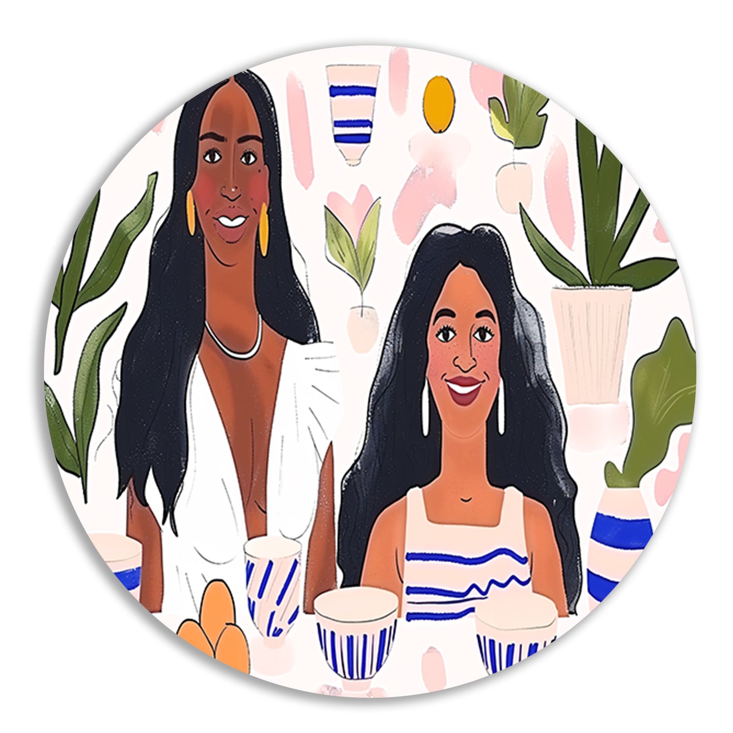 Kleurrijk portret van twee vrouwen   aluminium muurcirkel