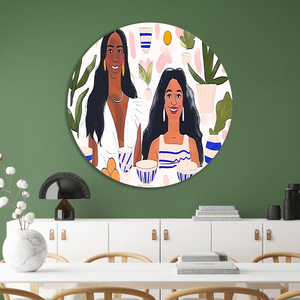 Kleurrijk portret van twee vrouwen   forex muurcirkel