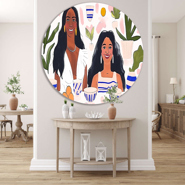 Kleurrijk portret van twee vrouwen   forex muurcirkel