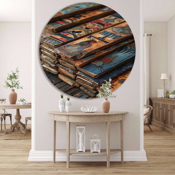Oude Egyptische Kunstpanelen aluminium muurcirkel