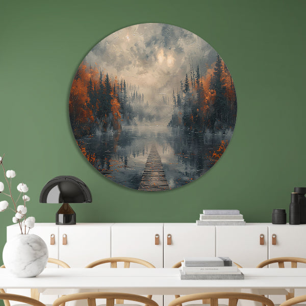 Impressionistisch Landschap met Mist aluminium muurcirkel