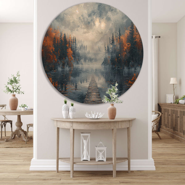 Impressionistisch Landschap met Mist aluminium muurcirkel