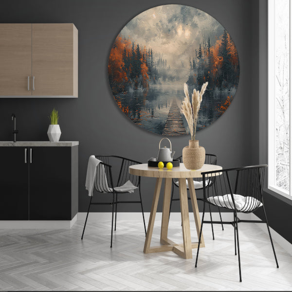 Impressionistisch Landschap met Mist aluminium muurcirkel