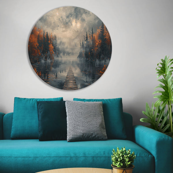 Impressionistisch Landschap met Mist aluminium muurcirkel