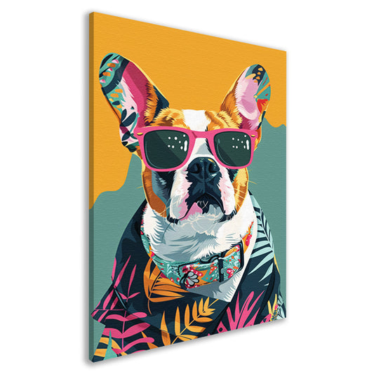Franse Bulldog met Zonnebril en Hawaïhemd canvas