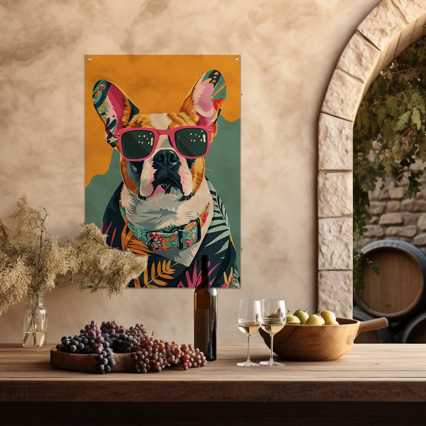 Franse Bulldog met Zonnebril en Hawaïhemd tuinposter