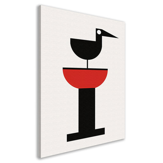 Minimalistisch Kunst: Vogel op Rode Voederbak canvas