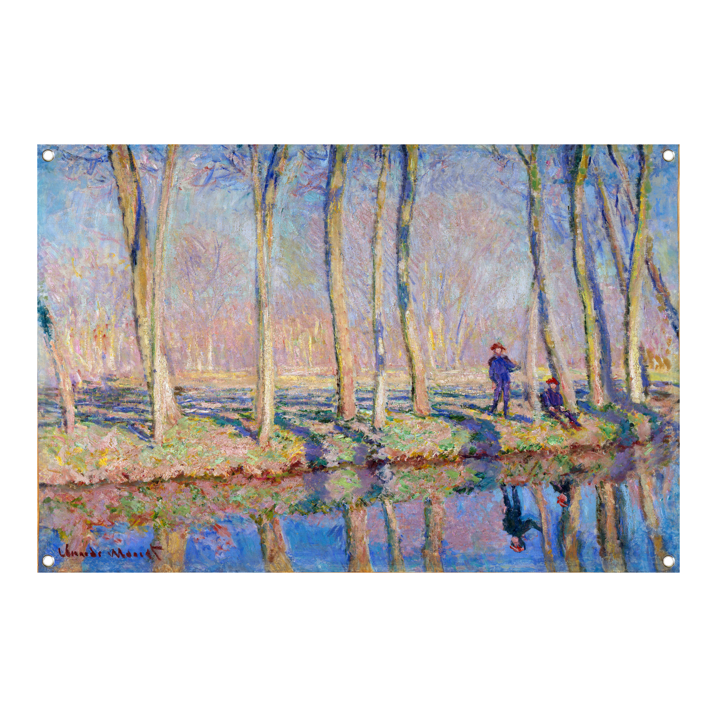 Jean-Pierre Hoschedé en Michel Monet aan de oever van de Epte - Claude Monet tuinposter