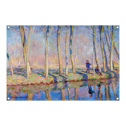Jean-Pierre Hoschedé en Michel Monet aan de oever van de Epte - Claude Monet tuinposter