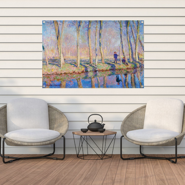 Jean-Pierre Hoschedé en Michel Monet aan de oever van de Epte - Claude Monet tuinposter