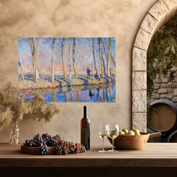 Jean-Pierre Hoschedé en Michel Monet aan de oever van de Epte - Claude Monet tuinposter