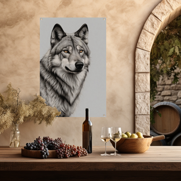 Majestueuze wolf in monochrome tinten tuinposter
