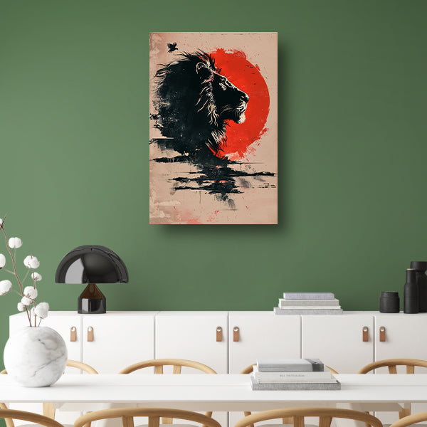 Silhouet van een trotse leeuw bij zonsondergang canvas