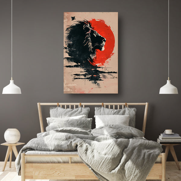 Silhouet van een trotse leeuw bij zonsondergang canvas