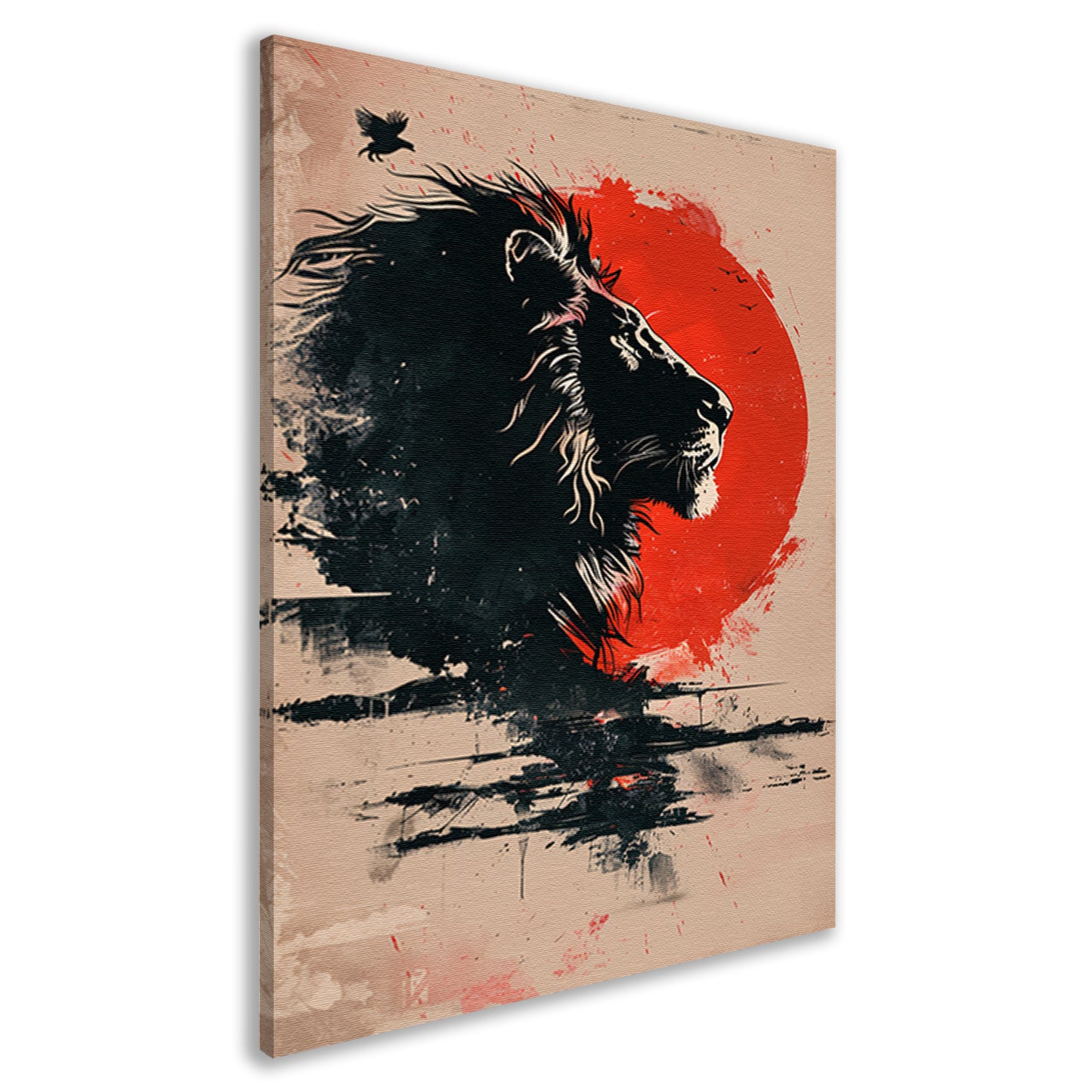 Silhouet van een trotse leeuw bij zonsondergang canvas