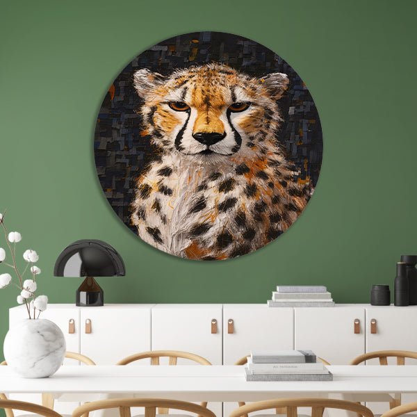 Moderne Kunst Cheetah met Intense Blik aluminium muurcirkel