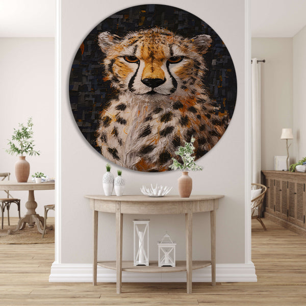 Moderne Kunst Cheetah met Intense Blik aluminium muurcirkel