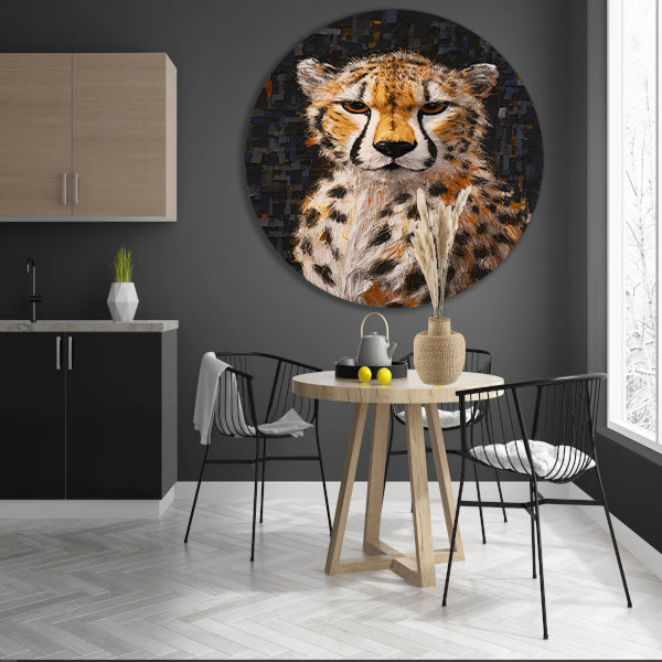 Moderne Kunst Cheetah met Intense Blik aluminium muurcirkel