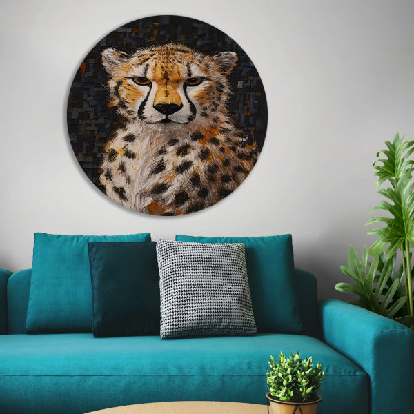 Moderne Kunst Cheetah met Intense Blik aluminium muurcirkel