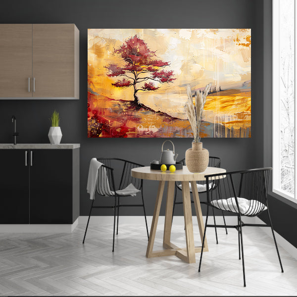 Surrealistische kleurrijke boom in zomers landschap poster